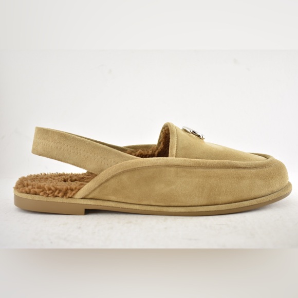 Chanel Dark Beige Suede Shearling CC Moccasin Ballet Slingback Loafer Flat 41 - Picture 2 of 16